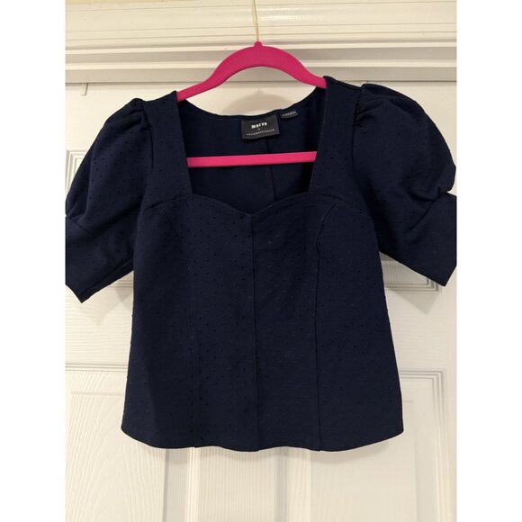 Anthropologie Maeve Women's Sevigny Blue Polka Dot Puff Sleeve Blouse Size XS - Picture 2 of 8